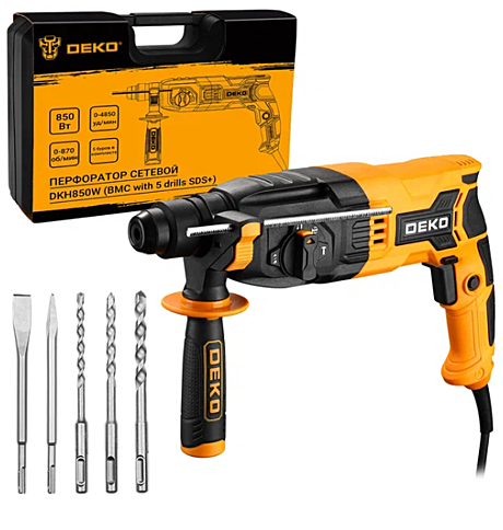 Перфоратор DEKO DKH850W 850Вт, 0-870 об/м, 3Дж, 3 режима