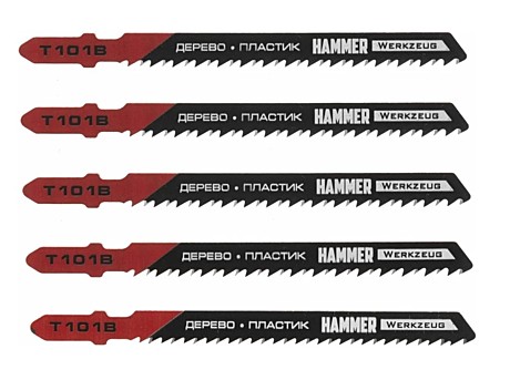 Пилка для лобзика Hammer Flex 204-112 JG WD T101B  дерево\пластик, 74мм, шаг 2.5, HCS, 5шт.