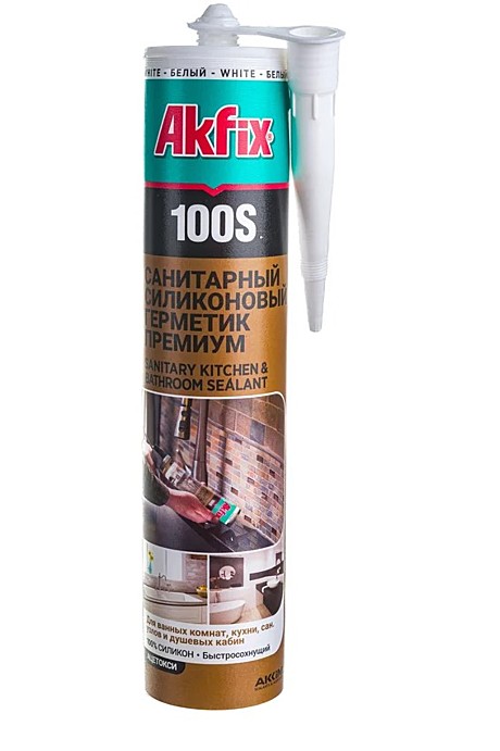 Akfix 100S Санитарный силикон, 280 мл. Белый, шт SA032