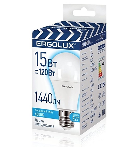 Лампа светодиодная Ergolux LED-A60-15W-E27-4K ЛОН 15Вт Е27 4500К 13638