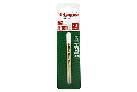 Сверло по металлу Hammer HSS 4,8х52/86мм 202-112